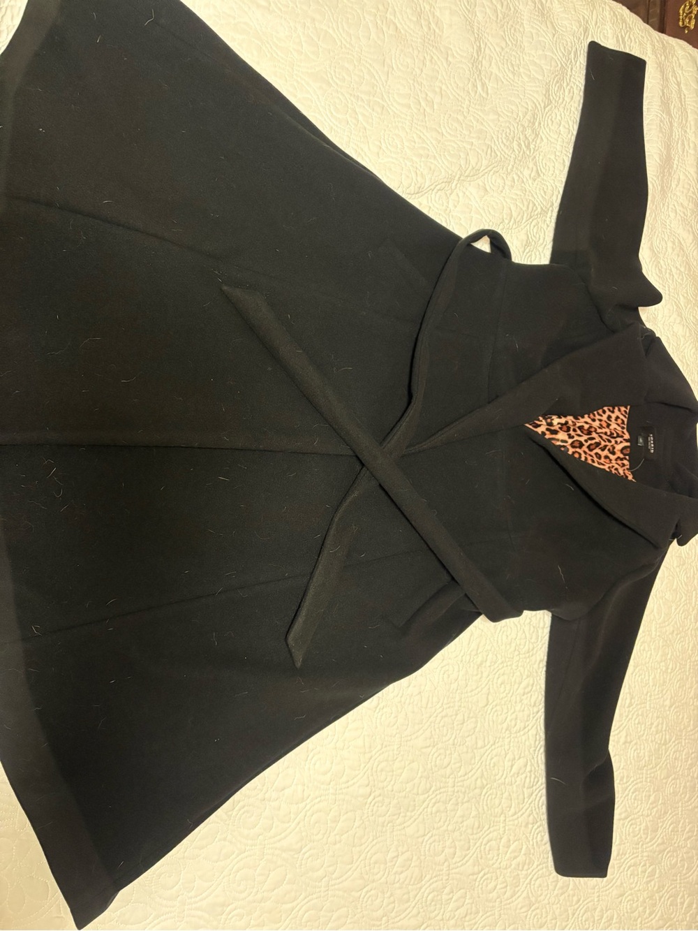 torrid Black Wrap Midi Coat with Leopard Trim